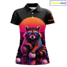 Load image into Gallery viewer, Personalized Funny Raccoon Womens Golf Polo Shirt – Vintage Neon Golf Design