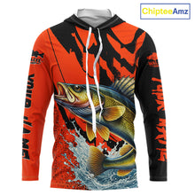 Load image into Gallery viewer, Orange Camo Walleye Fishing Custom Performance Long Sleeve Hooded, Walleye Fishing Jersey NHT432