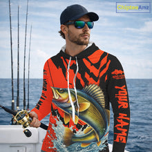 Load image into Gallery viewer, Orange Camo Walleye Fishing Custom Performance Long Sleeve Hooded, Walleye Fishing Jersey NHT432