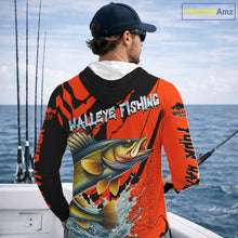 Load image into Gallery viewer, Orange Camo Walleye Fishing Custom Performance Long Sleeve Hooded, Walleye Fishing Jersey NHT432