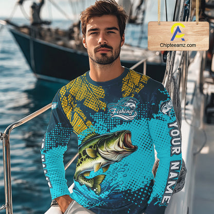 Custom Largemouth Bass Fishing Long Sleeve Tournament Shirts, Bass Fishing Shirts For Men NHT508