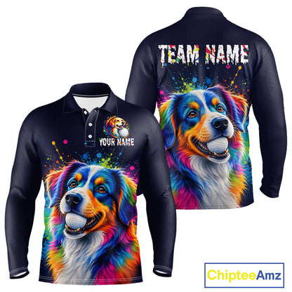 Personalized Australian Shepherd Mens Golf Polo Shirt - Custom Dog Lover Team Name Jersey