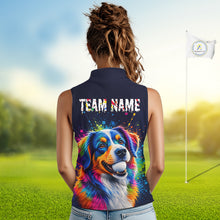 Load image into Gallery viewer, Person wearing a sleeveless shirt with a colorful dog graphic and 'TEAM NAME' text on a blurred outdoor background.