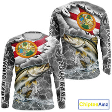 Load image into Gallery viewer, Florida Snook Camo Gray Custom Long Sleeve Performance Fishing Shirts, Florida Flag Fishing Jerseys NHT661