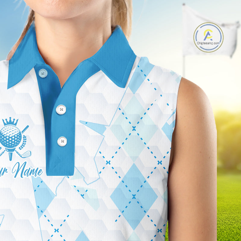Personalized Womens Sleeveless Golf Shirt Argyle Style – Custom Name Polo, Gift For Mom, Golfer Gift Idea NHT671