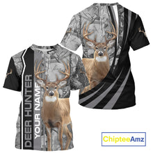 Load image into Gallery viewer, Deer Hunting Camo Custom Name 3D All Over Print Shirt Gray Black, Best Deer Hunting Shirt NHT210