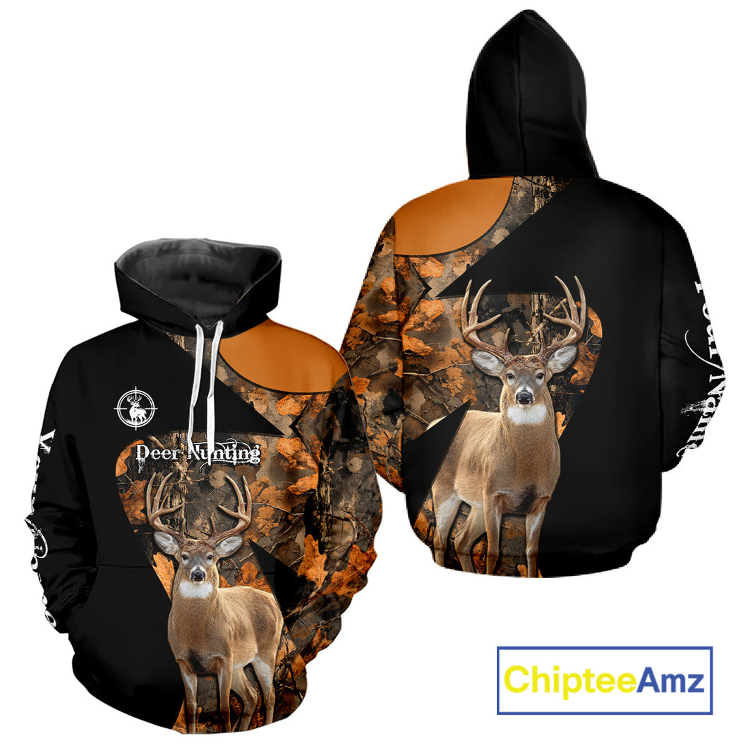 Deer Hunting Shirt Black Camo Orange 3D Custom Name, Season Deer Hunting NHT295