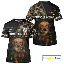 Load image into Gallery viewer, Mallard Duck Hunting Yellow Lab Custom Name 3D All Over Print Shirt, Lab Dog Hunting Gifts NHT130