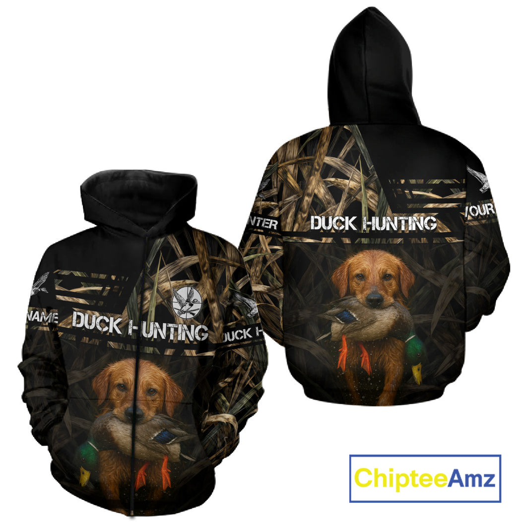 Mallard Duck Hunting Yellow Lab Custom Name 3D All Over Print Shirt, Lab Dog Hunting Gifts NHT130