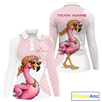 White Pink Womens Golf Shirt Flamingo Golf Funny Custom Team Name Cool Gift For Golfer NHT546