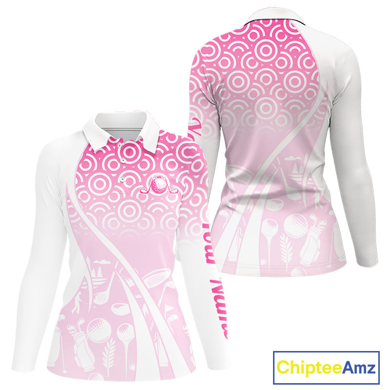 White Golf Pattern Custom Womens Golf Polo Shirt, Best Team Golf Shirt For Womens NHT562