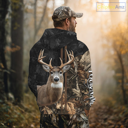 Personalized Deer Hunting Black Brown Camo Shirts,  Whitetail Deer Hunting Gift NHT311