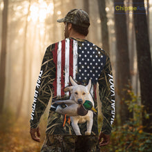 Load image into Gallery viewer, Mallard Duck Hunting Shirt Personalized Camo With Dog Yellow Lab US Flag Hunting Clothes NHT166