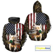 Load image into Gallery viewer, Mallard Duck Hunting Shirt Personalized Camo With Dog Yellow Lab US Flag Hunting Clothes NHT166