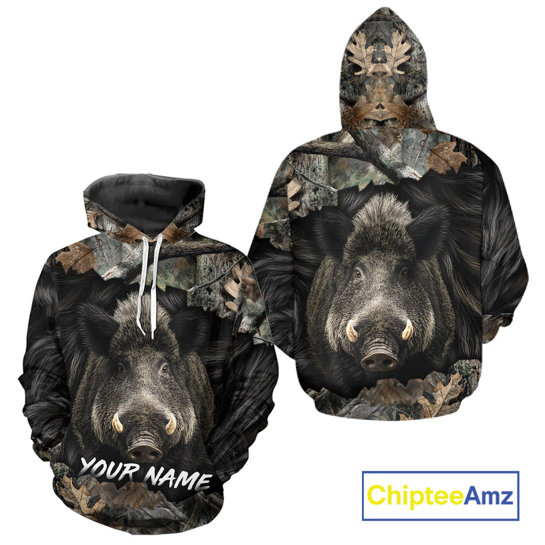 Wild Boar Hunting Black Camouflage Forest 3D Shirt For Hunting Season, Gift For Hunters NHT178