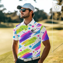 Load image into Gallery viewer, Personalized Colorful Paint Stroke Mens Golf Polo Shirt Flaming Golf Ball Custom Best Team Golf Shirts NHT624
