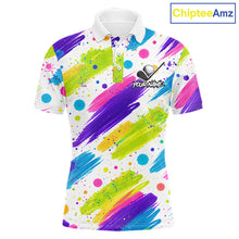 Load image into Gallery viewer, Personalized Colorful Paint Stroke Mens Golf Polo Shirt Flaming Golf Ball Custom Best Team Golf Shirts NHT624