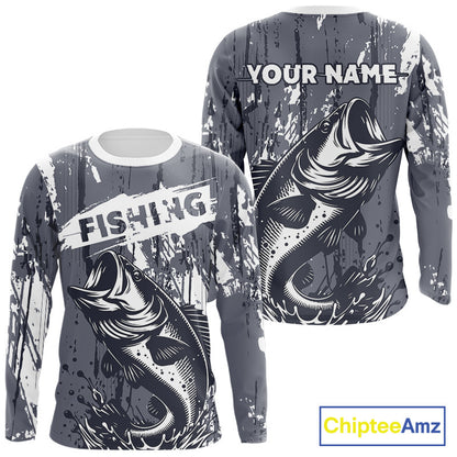 Bass Fishing Gray Camo Custom Name, Personalized Bass Fishing Jerseys For Men NHT493