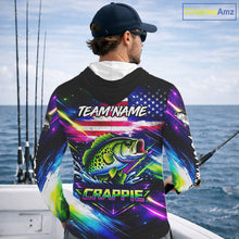 Load image into Gallery viewer, Personalized Crappie Fishing Jerseys, Custom American Flag Fishing Shirts Long Sleeve Hooded For Men NHT638