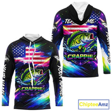 Load image into Gallery viewer, Personalized Crappie Fishing Jerseys, Custom American Flag Fishing Shirts Long Sleeve Hooded For Men NHT638