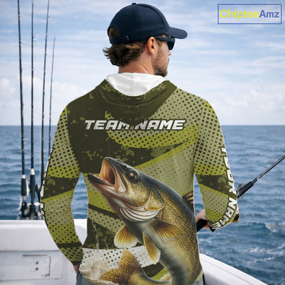 Walleye Fishing Custom Performance Fishing Shirts, Hooded Walleye Fishing Jerseys For Men NHT500