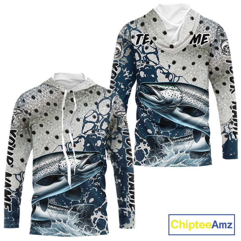 Personalized Chinook Salmon Saltwater Fishing Shirts Long Sleeve Hooded For Men, Salmon Fishing Jerseys NHT854