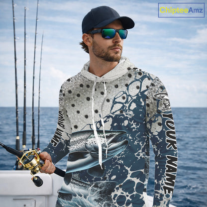 Personalized Chinook Salmon Saltwater Fishing Shirts Long Sleeve Hooded For Men, Salmon Fishing Jerseys NHT854