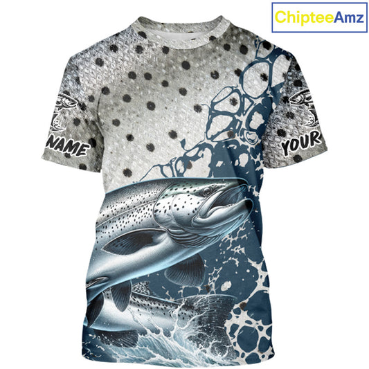Personalized Chinook Salmon Saltwater Short Sleeve T- Shirt For Men, Salmon Fishing Jerseys NHT854