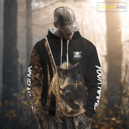 Best Custom Wild Boar Hunting Black Camo Forest 3D Printed Shirts, Hunting Gifts NHT284