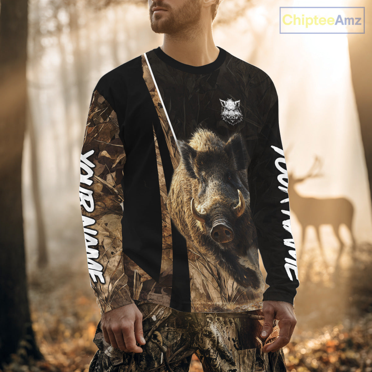 Best Custom Wild Boar Hunting Black Camo Forest 3D Printed Shirts, Hunting Gifts NHT284