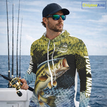 Load image into Gallery viewer, Largemouth Bass Fishing Green Camo Bass Jersey, Customized Bass Fishing Shirts Hooded Long Sleeve NHT532