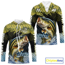 Load image into Gallery viewer, Largemouth Bass Fishing Green Camo Bass Jersey, Customized Bass Fishing Shirts Hooded Long Sleeve NHT532