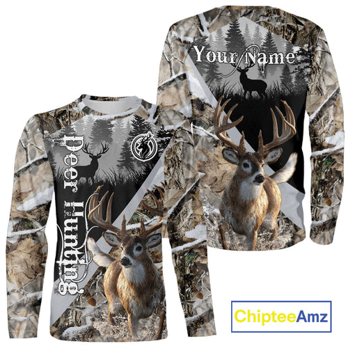 Whitetail Deer Hunting 3D All Over Print Winter Camo Shirt Custom Name Gifts For Hunter NHT215