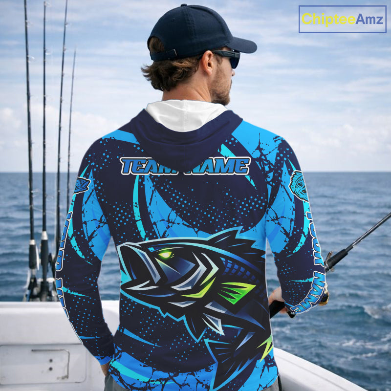 Blue Camo Largemouth Bass Fishing Jerseys, Custom Bass Performance Fishing Apparel NHT460