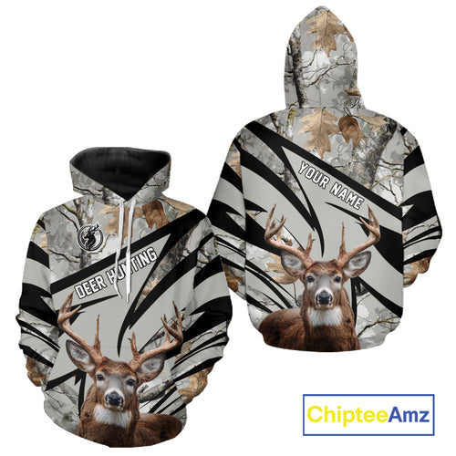 Best Deer Hunting Shirt 3D Gray Winter Camo Custom Name All Over Print Hunting Clothes NHT219