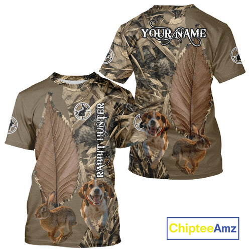 Custom Brown Camo 3D All Over Printed Rabbit Hunting Shirt With Beagle Dog, Hunting Gift NHT224