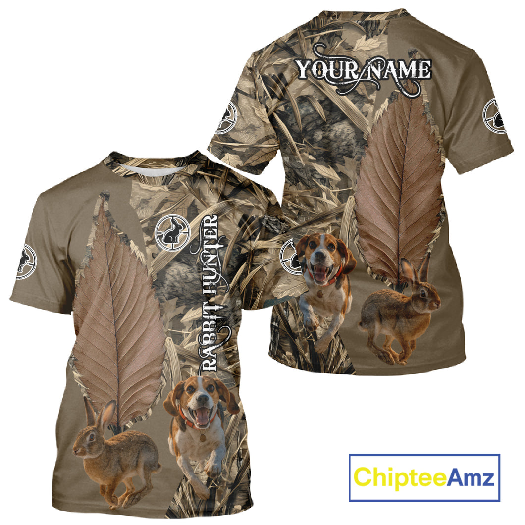 Custom Brown Camo 3D All Over Printed Rabbit Hunting Shirt With Beagle Dog, Hunting Gift NHT224