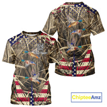 Load image into Gallery viewer, Beautiful Mallard Duck Hunting Waterfowl Camouflage Shirt with US Flag  Duck Hunting Season NHT122