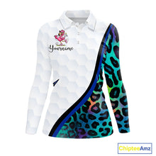 Load image into Gallery viewer, Funny Pink Flamingo Custom Colorful Neon Leopard Team Golf Polo Shirt For Womens NHT544
