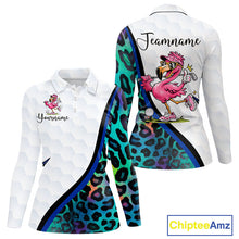Load image into Gallery viewer, Funny Pink Flamingo Custom Colorful Neon Leopard Team Golf Polo Shirt For Womens NHT544