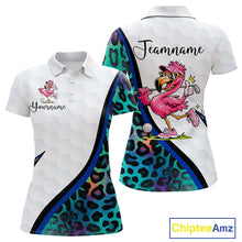Load image into Gallery viewer, Funny Pink Flamingo Custom Colorful Neon Leopard Team Golf Polo Shirt For Womens NHT544