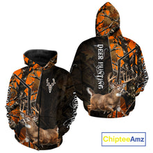 Load image into Gallery viewer, Deer Hunting Shirt 3D Orange Camo Black Custom Name With Deer Skull Whitetail, Hunting Gift NHT236