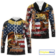 Load image into Gallery viewer, American Flag Custom Redfish Fishing Shirts Long Sleeve Hooded, Patriotic Redfish Fishing Jerseys NHT484