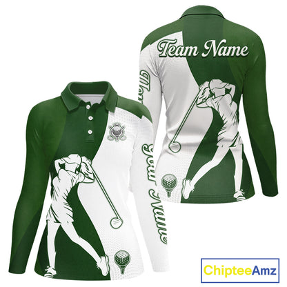Custom Green & White Golf Shirt For Womens, Golf Jersey Team Golf For Womens NHT560
