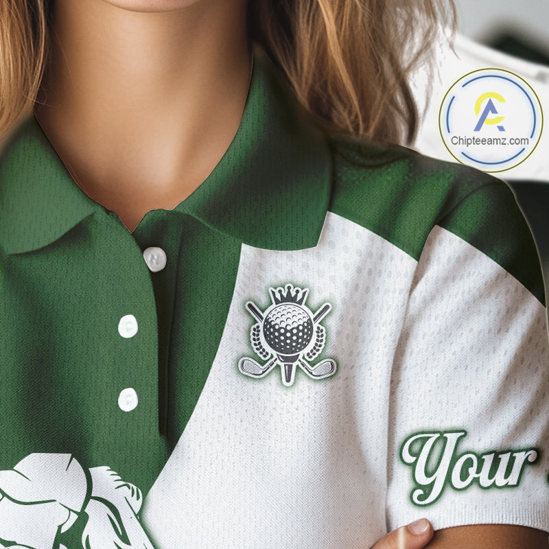 Custom Green & White Golf Shirt For Womens, Golf Jersey Team Golf For Womens NHT560