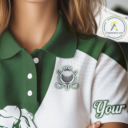 Custom Green & White Golf Shirt For Womens, Golf Jersey Team Golf For Womens NHT560