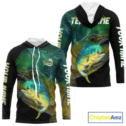 Mahi Mahi (Dorado) Fishing Customize Name Hooded Fishing Shirts Long Sleeve For Men NHT569