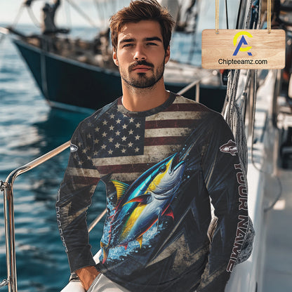 Patriotic Tuna Fishing Jerseys, Personalized American Flag Tuna  Fishing Shirts Long Sleeve NHT581