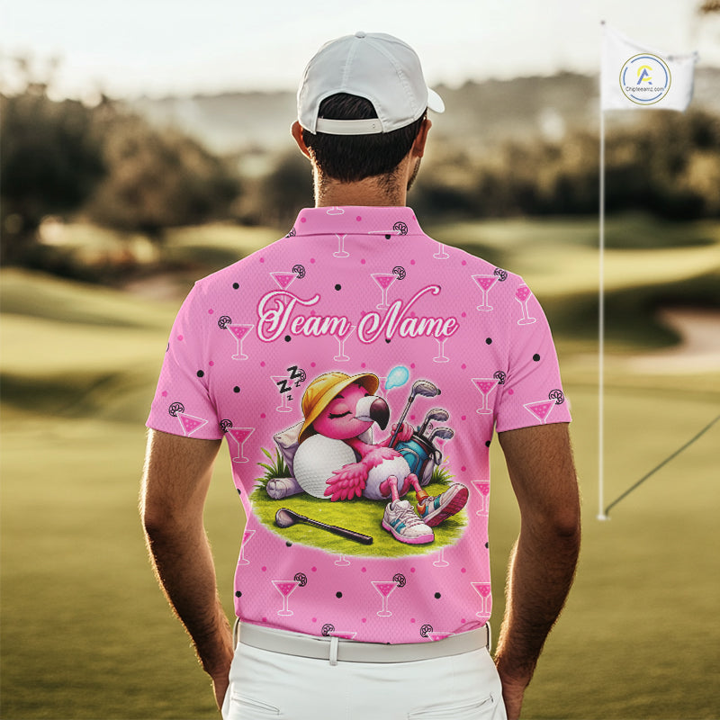 Personalized Mens Golf Polo Shirt With Flamingo Sleep– Funny Cartoon Pattern For Golfer NHT598