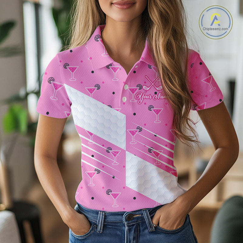Personalized Womens Golf Polo Shirt With Flamingo Sleep– Funny Cartoon Pattern For Golfer NHT598
